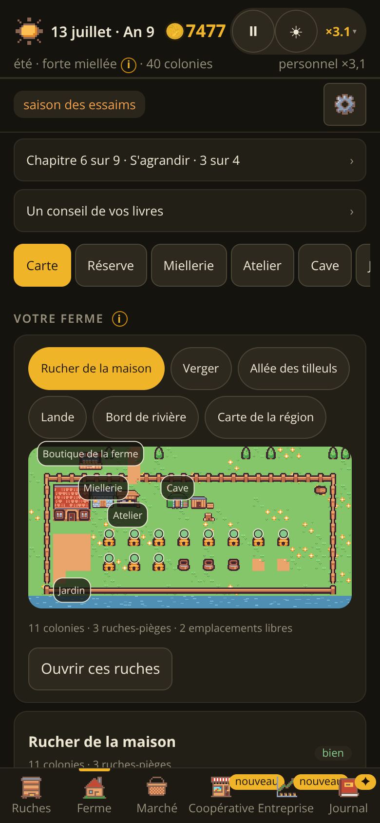 Le rucher de la maison, agrandi, sur un téléphone